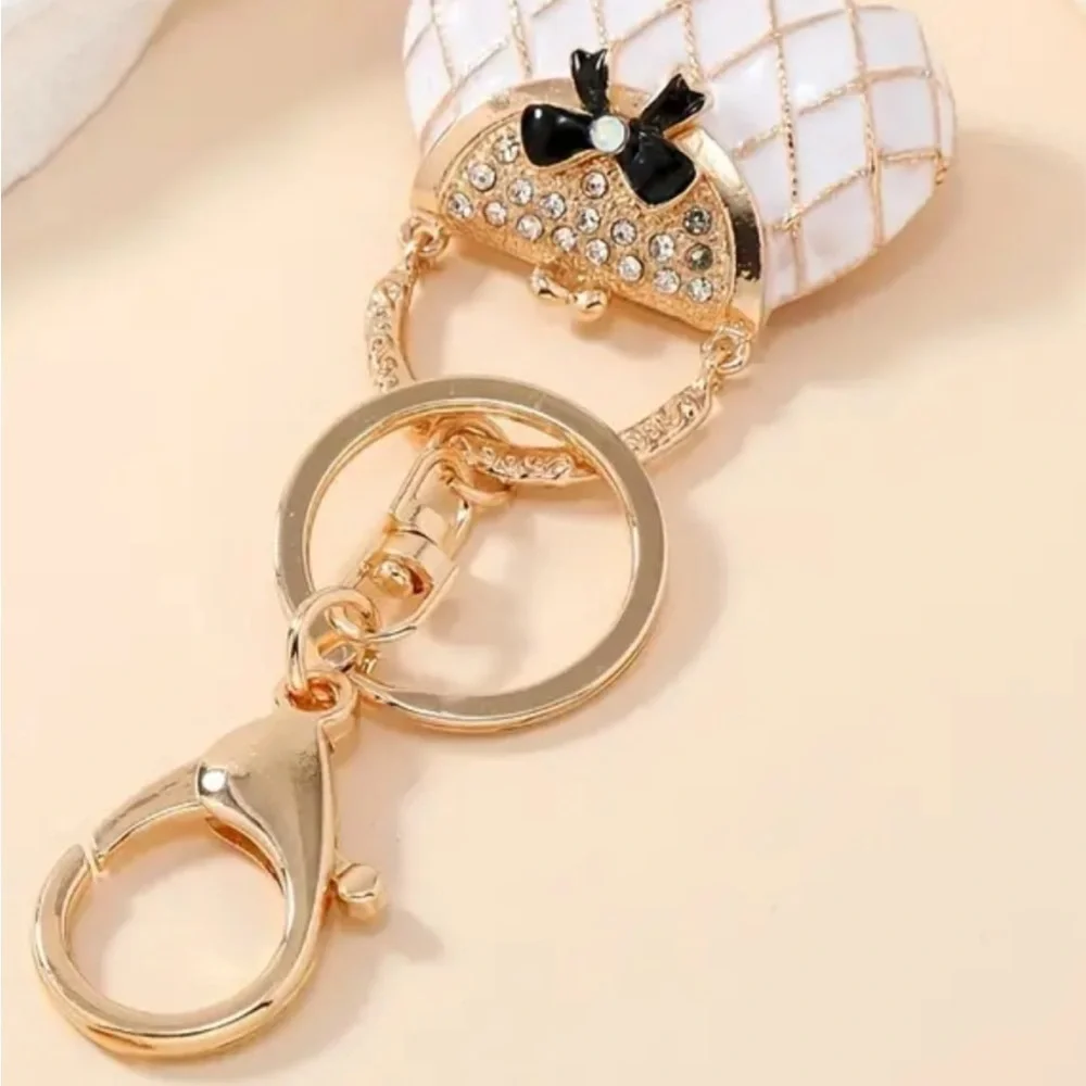Purse Charm Keychain Gold White Handbag Bag Charm Lobster Clasp